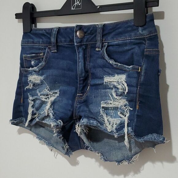 American Eagle super stretch size 0 high rise dark wash jean shorts - Picture 2 of 8